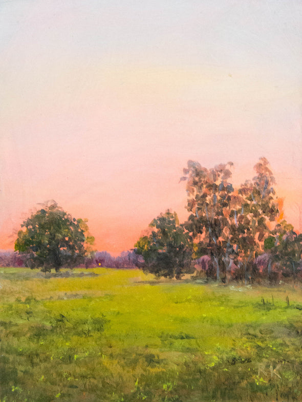 Sunset Trees, 6x8 in. oil original painting by artist Rose Knightly